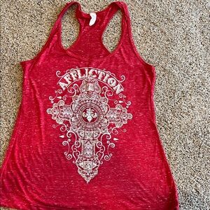 Affliction Women's Red Graphic Tank Top Size XL bling